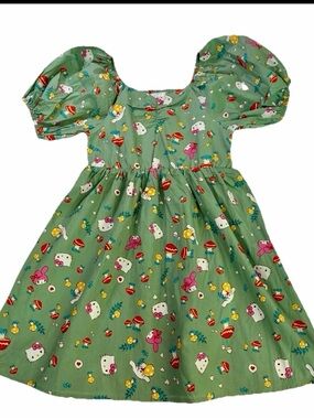 Hello Kitty & Friends Green Puff Sleeve Dress Girls 4–5 SMALL Spring Colors